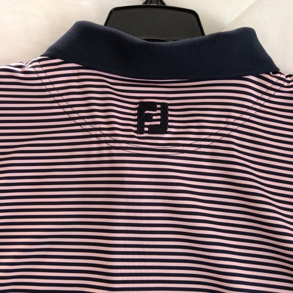 FOOTJOY Polo Shirt Men's XL Pink Black Striped Button Logo Short Sleeve Pullover - Picture 4 of 10